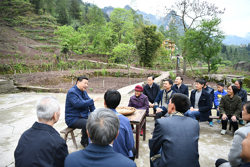 2019年4月15日，習(xí)近平總書記在重慶石柱土家族自治縣中益鄉(xiāng)華溪村同村民代表、基層干部、扶貧干部、鄉(xiāng)村醫(yī)生等圍坐在一起，共話脫貧攻堅(jiān)。